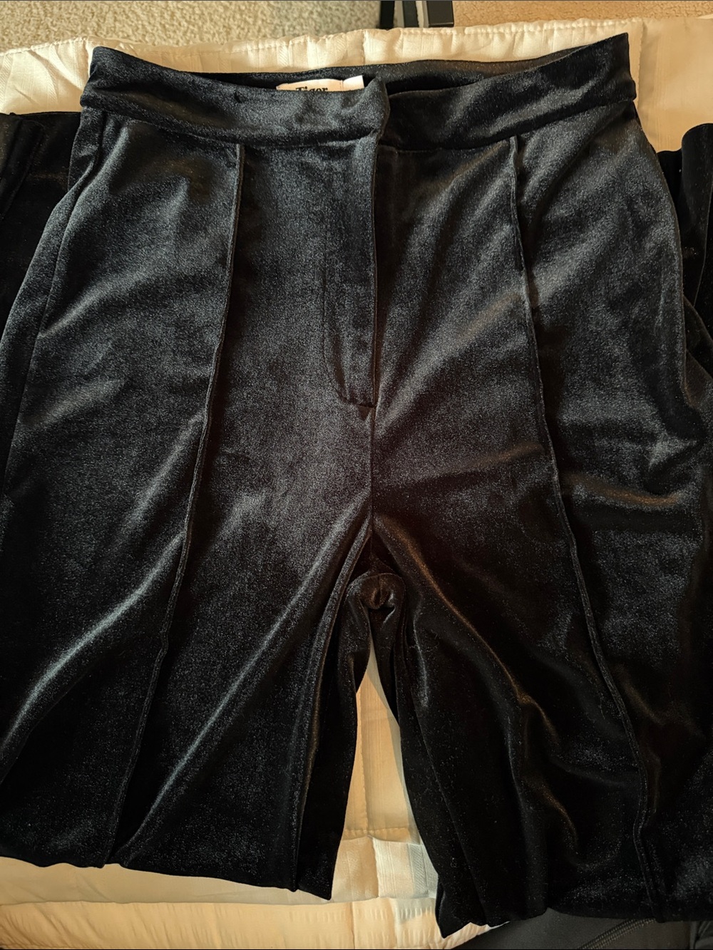Tiger Mist Black Velvet High-Waist Wide-Leg Pants